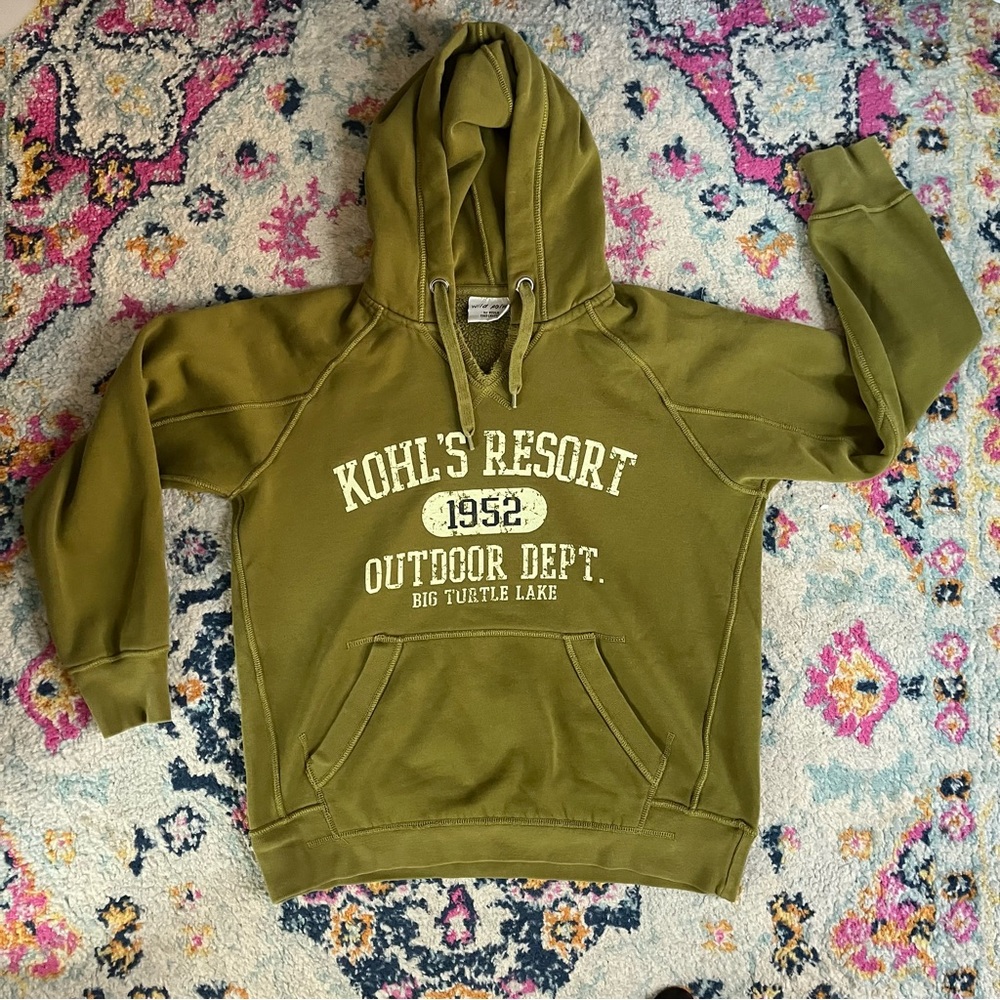 Kohl’s Resort Big Turtle Lake Bemidji MN olive green hoodie sweatshirt size sm